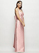 Side View Thumbnail - Rose - PANTONE Rose Quartz Scoop Neck Corset Satin Maxi Dress with Floor-Length Bow Tails
