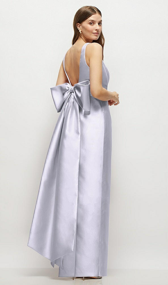 Front View - Silver Dove Scoop Neck Corset Satin Maxi Dress with Floor-Length Bow Tails