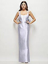Rear View Thumbnail - Silver Dove Scoop Neck Corset Satin Maxi Dress with Floor-Length Bow Tails