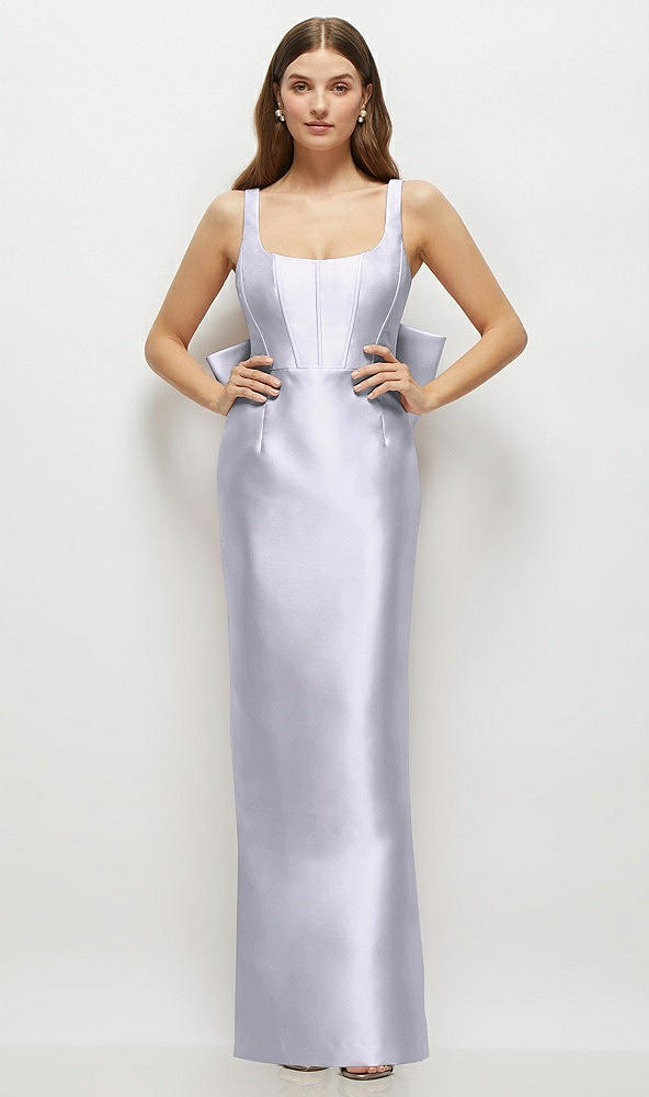 Back View - Silver Dove Scoop Neck Corset Satin Maxi Dress with Floor-Length Bow Tails