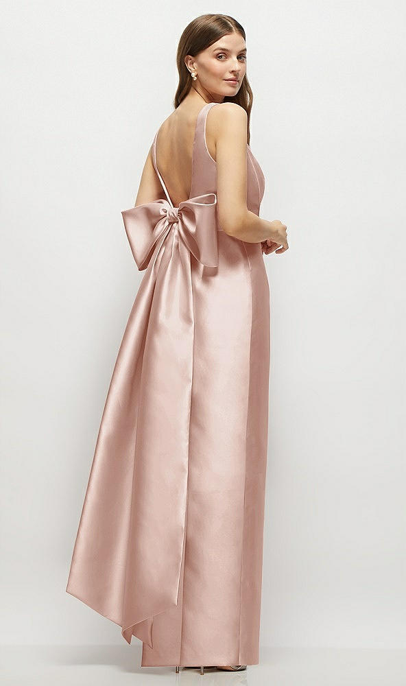 Front View - Toasted Sugar Scoop Neck Corset Satin Maxi Dress with Floor-Length Bow Tails