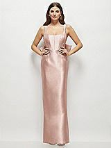 Rear View Thumbnail - Toasted Sugar Scoop Neck Corset Satin Maxi Dress with Floor-Length Bow Tails