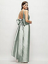 Front View Thumbnail - Willow Green Scoop Neck Corset Satin Maxi Dress with Floor-Length Bow Tails