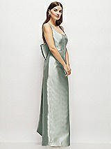 Side View Thumbnail - Willow Green Scoop Neck Corset Satin Maxi Dress with Floor-Length Bow Tails