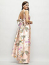 Rear View Thumbnail - Butterfly Botanica Pink Sand Floral Scoop Neck Corset Satin Maxi Dress with Floor-Length Bow Tails