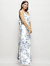 Side View Thumbnail - Cottage Rose Larkspur Floral Scoop Neck Corset Satin Maxi Dress with Floor-Length Bow Tails