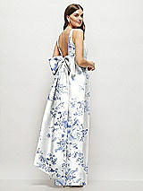 Rear View Thumbnail - Cottage Rose Larkspur Floral Scoop Neck Corset Satin Maxi Dress with Floor-Length Bow Tails