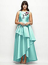 Front View Thumbnail - Coastal Beaded Floral Bodice Satin Maxi Dress with Layered Ballgown Skirt