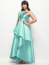 Side View Thumbnail - Coastal Beaded Floral Bodice Satin Maxi Dress with Layered Ballgown Skirt