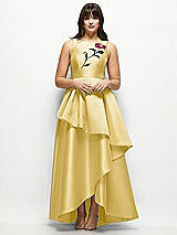 Front View Thumbnail - Maize Beaded Floral Bodice Satin Maxi Dress with Layered Ballgown Skirt