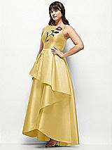 Side View Thumbnail - Maize Beaded Floral Bodice Satin Maxi Dress with Layered Ballgown Skirt