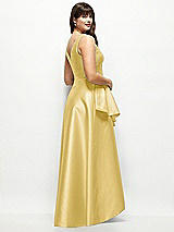 Rear View Thumbnail - Maize Beaded Floral Bodice Satin Maxi Dress with Layered Ballgown Skirt