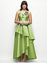 Front View Thumbnail - Mojito Beaded Floral Bodice Satin Maxi Dress with Layered Ballgown Skirt