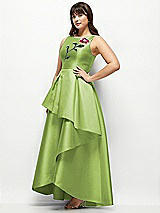 Side View Thumbnail - Mojito Beaded Floral Bodice Satin Maxi Dress with Layered Ballgown Skirt