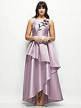 Front View Thumbnail - Suede Rose Beaded Floral Bodice Satin Maxi Dress with Layered Ballgown Skirt