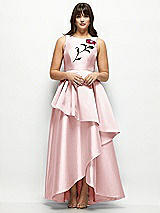 Front View Thumbnail - Ballet Pink Beaded Floral Bodice Satin Maxi Dress with Layered Ballgown Skirt