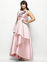 Side View Thumbnail - Ballet Pink Beaded Floral Bodice Satin Maxi Dress with Layered Ballgown Skirt