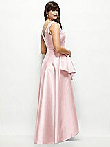 Rear View Thumbnail - Ballet Pink Beaded Floral Bodice Satin Maxi Dress with Layered Ballgown Skirt