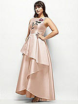 Side View Thumbnail - Cameo Beaded Floral Bodice Satin Maxi Dress with Layered Ballgown Skirt