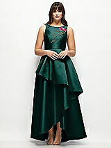 Front View Thumbnail - Evergreen Beaded Floral Bodice Satin Maxi Dress with Layered Ballgown Skirt