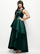 Side View Thumbnail - Evergreen Beaded Floral Bodice Satin Maxi Dress with Layered Ballgown Skirt