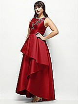 Side View Thumbnail - Garnet Beaded Floral Bodice Satin Maxi Dress with Layered Ballgown Skirt