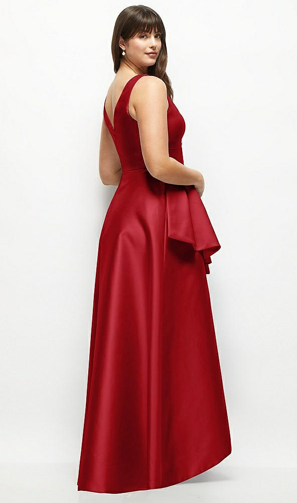 Back View - Garnet Beaded Floral Bodice Satin Maxi Dress with Layered Ballgown Skirt