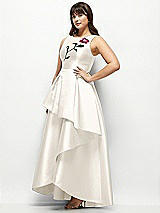 Side View Thumbnail - Ivory Beaded Floral Bodice Satin Maxi Dress with Layered Ballgown Skirt