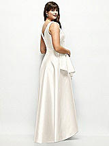 Rear View Thumbnail - Ivory Beaded Floral Bodice Satin Maxi Dress with Layered Ballgown Skirt