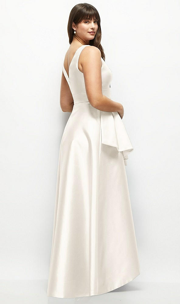 Back View - Ivory Beaded Floral Bodice Satin Maxi Dress with Layered Ballgown Skirt