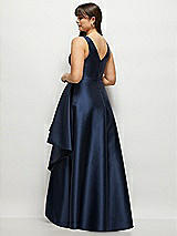 Rear View Thumbnail - Midnight Navy Beaded Floral Bodice Satin Maxi Dress with Layered Ballgown Skirt