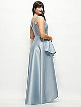 Rear View Thumbnail - Mist Beaded Floral Bodice Satin Maxi Dress with Layered Ballgown Skirt
