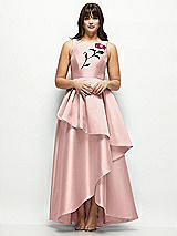 Front View Thumbnail - Rose - PANTONE Rose Quartz Beaded Floral Bodice Satin Maxi Dress with Layered Ballgown Skirt