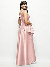 Rear View Thumbnail - Rose - PANTONE Rose Quartz Beaded Floral Bodice Satin Maxi Dress with Layered Ballgown Skirt