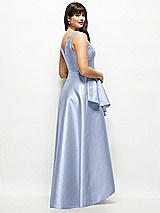 Rear View Thumbnail - Sky Blue Beaded Floral Bodice Satin Maxi Dress with Layered Ballgown Skirt