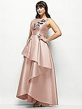 Side View Thumbnail - Toasted Sugar Beaded Floral Bodice Satin Maxi Dress with Layered Ballgown Skirt
