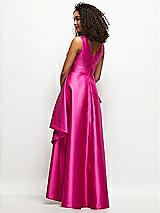 Rear View Thumbnail - Think Pink Beaded Floral Bodice Satin Maxi Dress with Layered Ballgown Skirt