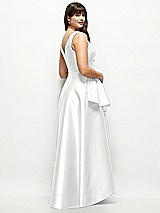 Rear View Thumbnail - White Beaded Floral Bodice Satin Maxi Dress with Layered Ballgown Skirt