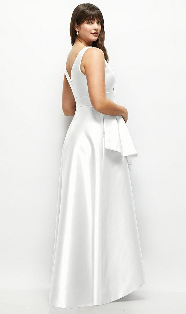 Back View - White Beaded Floral Bodice Satin Maxi Dress with Layered Ballgown Skirt