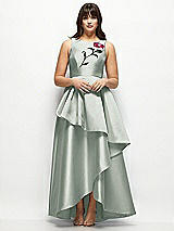 Front View Thumbnail - Willow Green Beaded Floral Bodice Satin Maxi Dress with Layered Ballgown Skirt