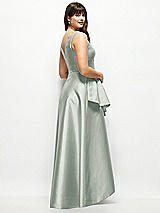 Rear View Thumbnail - Willow Green Beaded Floral Bodice Satin Maxi Dress with Layered Ballgown Skirt