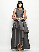 Front View Thumbnail - Caviar Gray Satin Maxi Dress with Asymmetrical Layered Ballgown Skirt