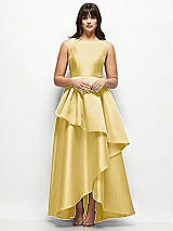 Front View Thumbnail - Maize Satin Maxi Dress with Asymmetrical Layered Ballgown Skirt