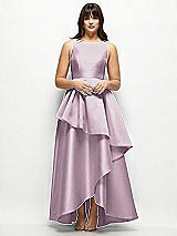 Front View Thumbnail - Suede Rose Satin Maxi Dress with Asymmetrical Layered Ballgown Skirt