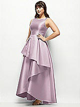 Side View Thumbnail - Suede Rose Satin Maxi Dress with Asymmetrical Layered Ballgown Skirt