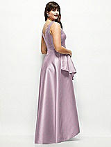 Rear View Thumbnail - Suede Rose Satin Maxi Dress with Asymmetrical Layered Ballgown Skirt