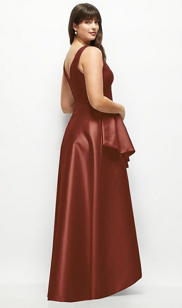 Back View - Auburn Moon Satin Maxi Dress with Asymmetrical Layered Ballgown Skirt