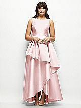 Front View Thumbnail - Ballet Pink Satin Maxi Dress with Asymmetrical Layered Ballgown Skirt