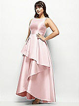 Side View Thumbnail - Ballet Pink Satin Maxi Dress with Asymmetrical Layered Ballgown Skirt