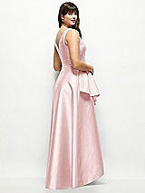 Rear View Thumbnail - Ballet Pink Satin Maxi Dress with Asymmetrical Layered Ballgown Skirt